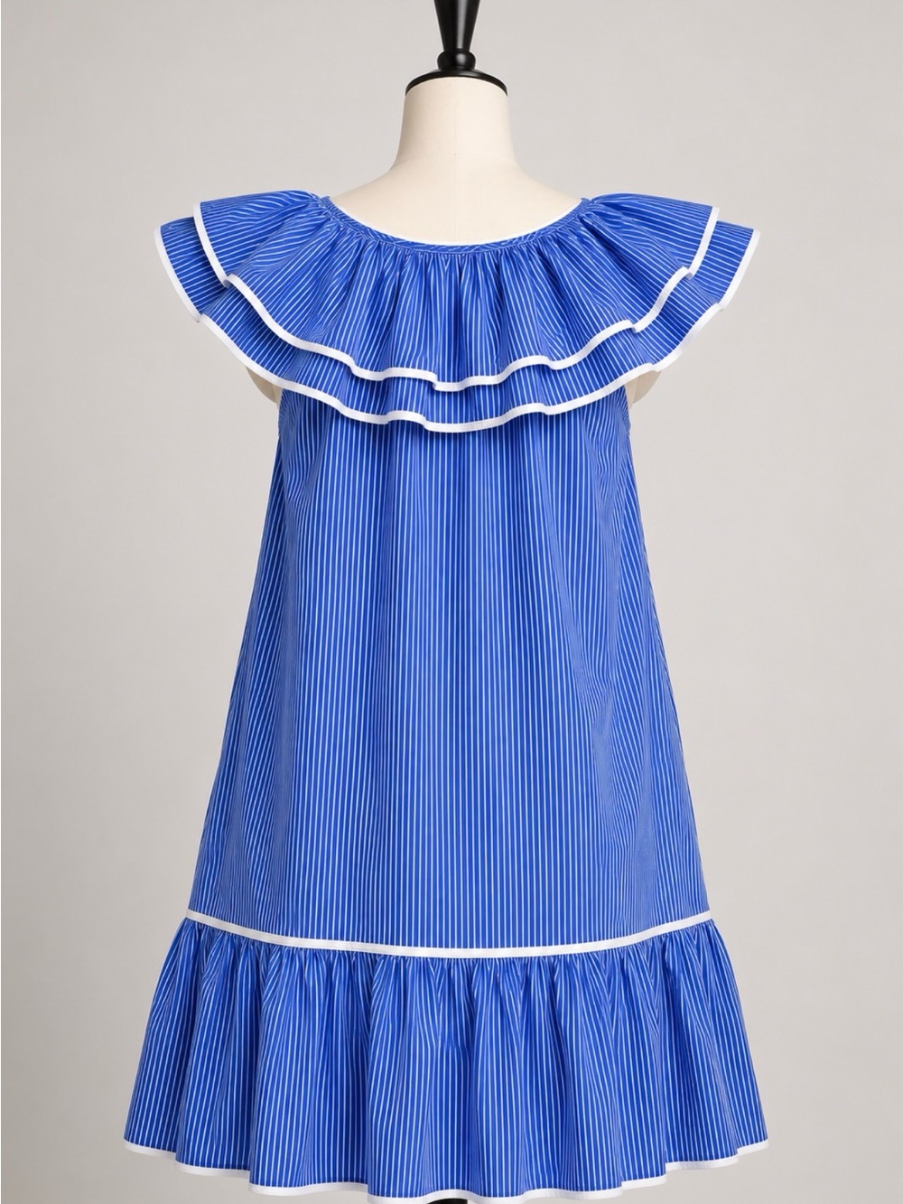 Umgee Blue and White Striped Ruffle Mini Dress - Picture 2 of 5